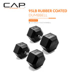 CAP Barbell 95 LB Rubber Coated Hex Dumbbell Hand Weight - Pair | Chrome Handle