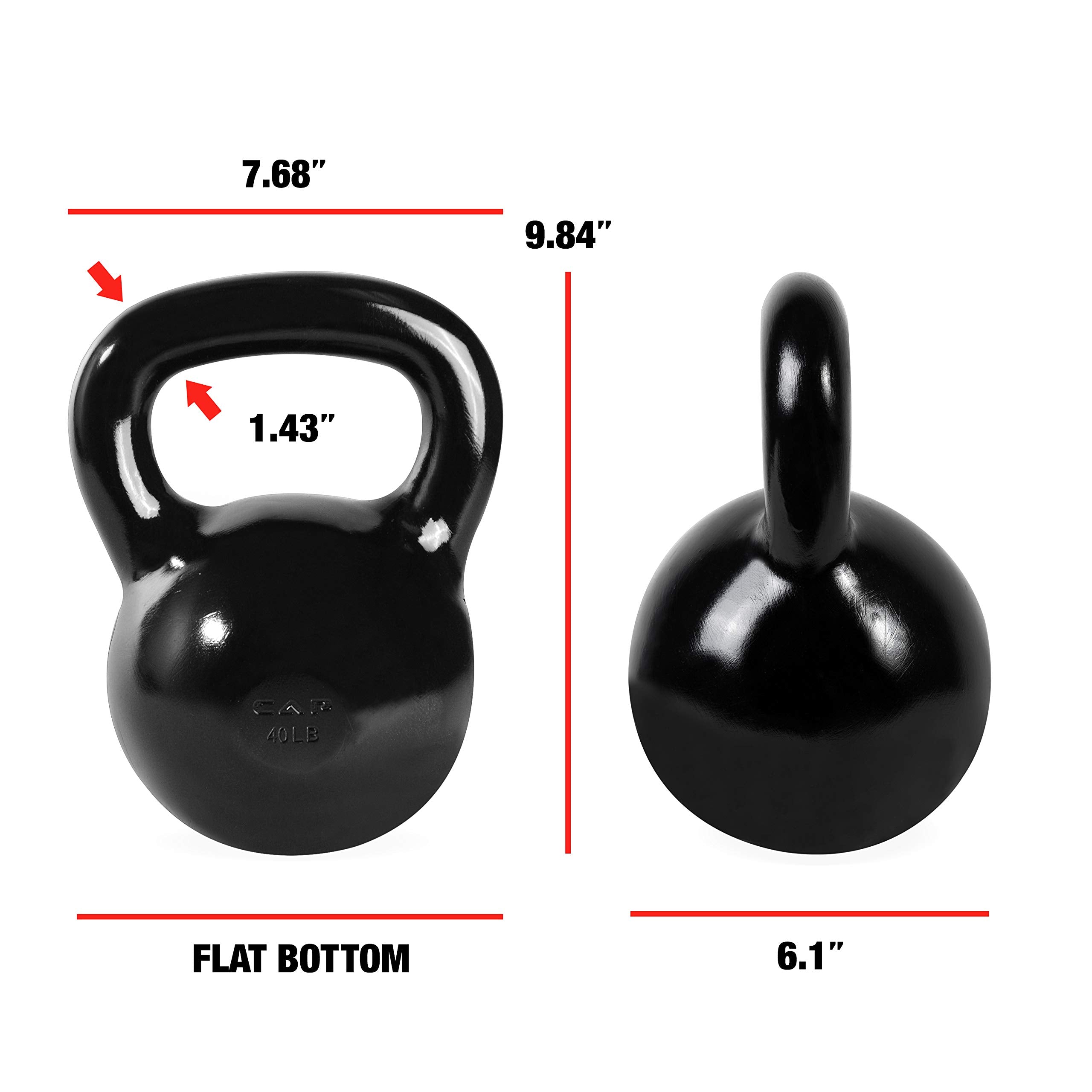 Cap Barbell Black Powder Coated Cast Iron Kettlebell, 40 Lb
