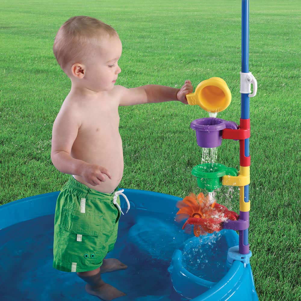 Step2 Play & Shade Pool, Kids Activity Pool With Umbrella, Summer Outdoor Toys, 7 Piece Toy Accessories, For Toddlers 2+ Years O