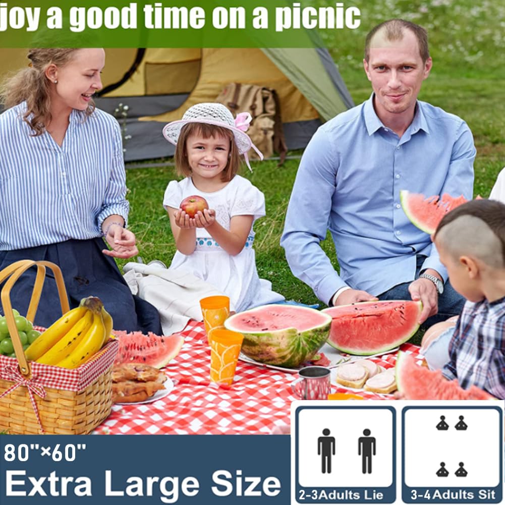 Ruibolu Large Picnic Blankets,Beach Blanket Sandproof Beach Mat For 3-5 Adults Waterproof Quick Drying Outdoor Picnic Mat For Tr