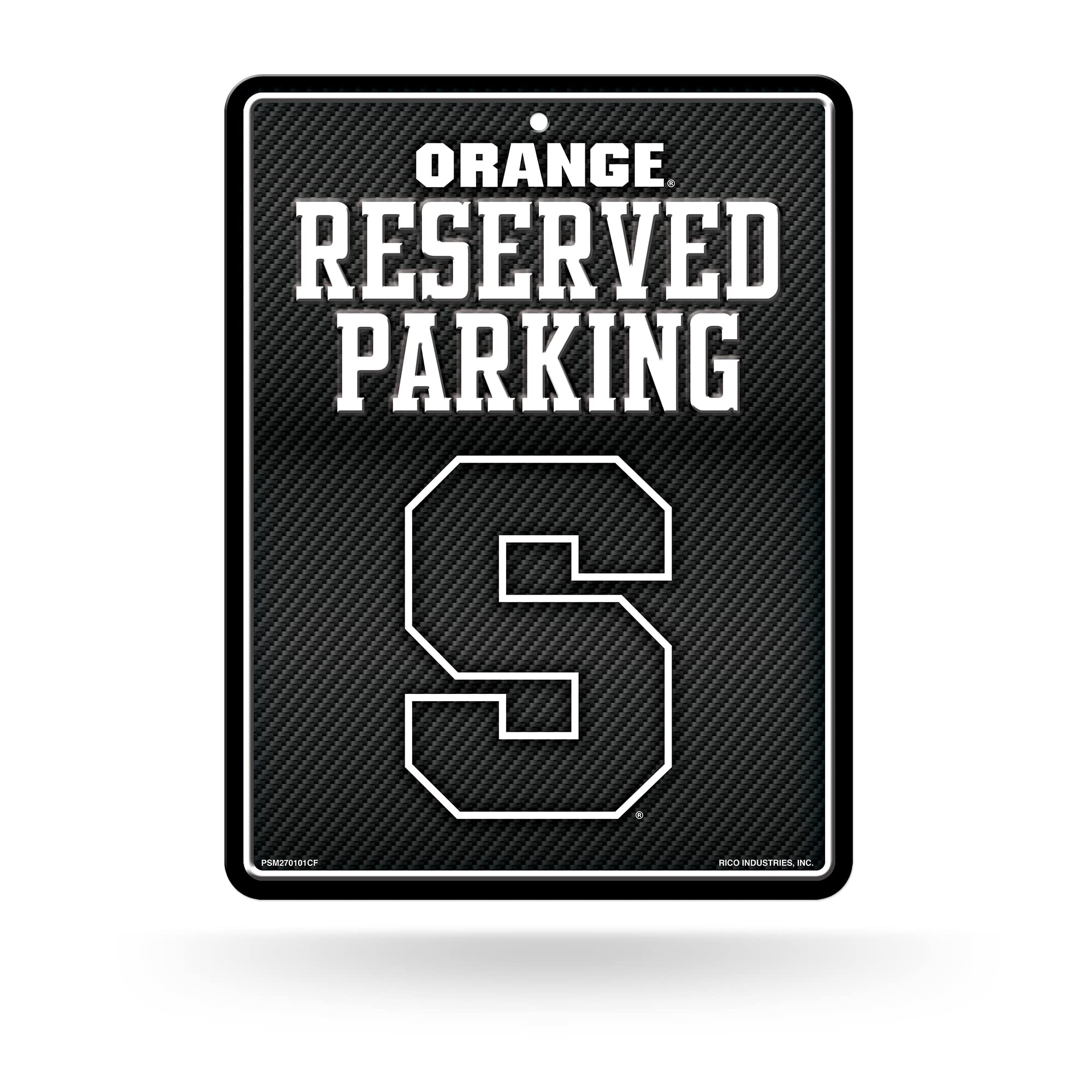 Rico Industries NCAA Syracuse Orange Metal Parking Sign 8.5 x 11 Carbon Fiber Metal Parking Sign - Great for Man Cave, Bed Room,