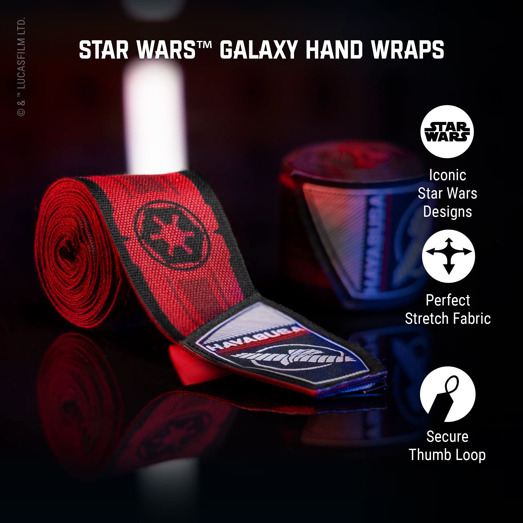 Hayabusa Star Wars(Tm) Galaxy Boxing Hand Wraps Officially Licensed Reusable Hook And Loop Closure For Men And Women - Sith, 180