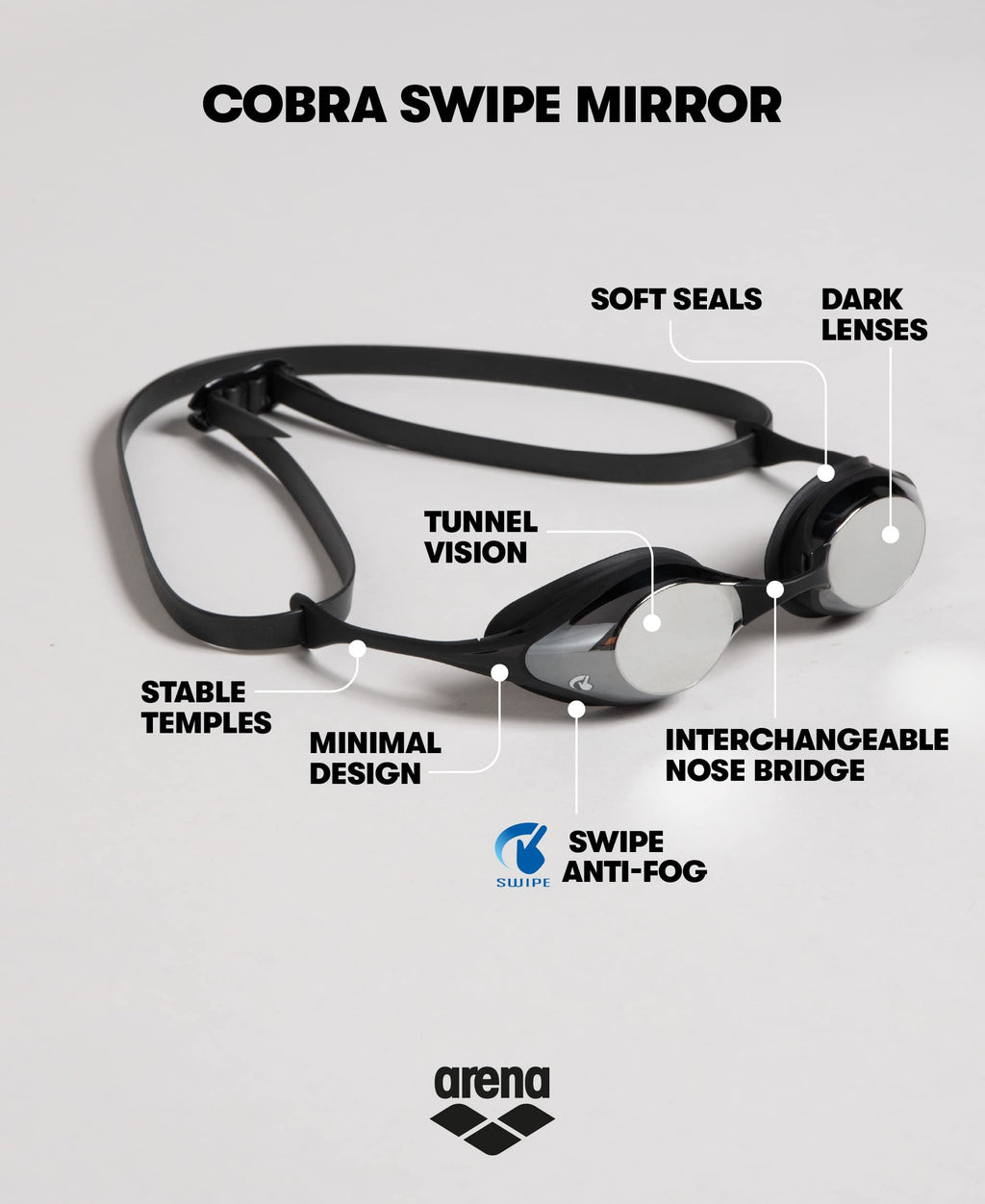 Arena Cobra Mirror And Non-Mirror Swim Goggles For Men And Women,Blue  Silver