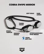 Arena Cobra Mirror And Non-Mirror Swim Goggles For Men And Women,Blue  Silver