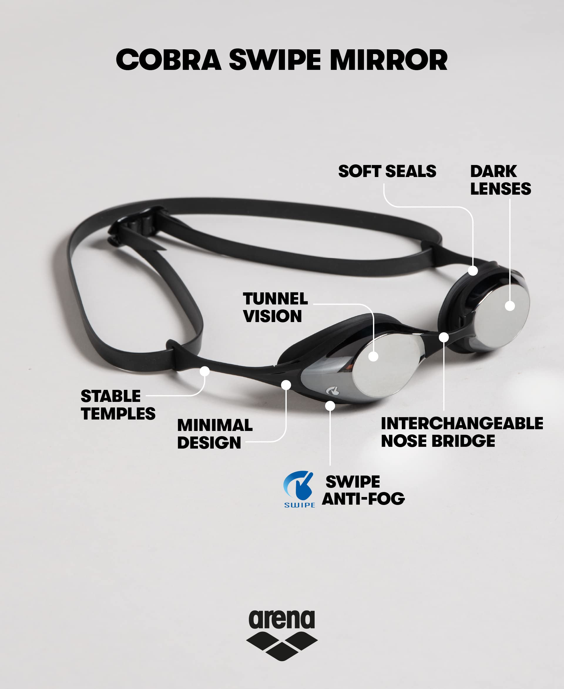Arena Cobra Mirror And Non-Mirror Swim Goggles For Men And Women,Blue  Silver