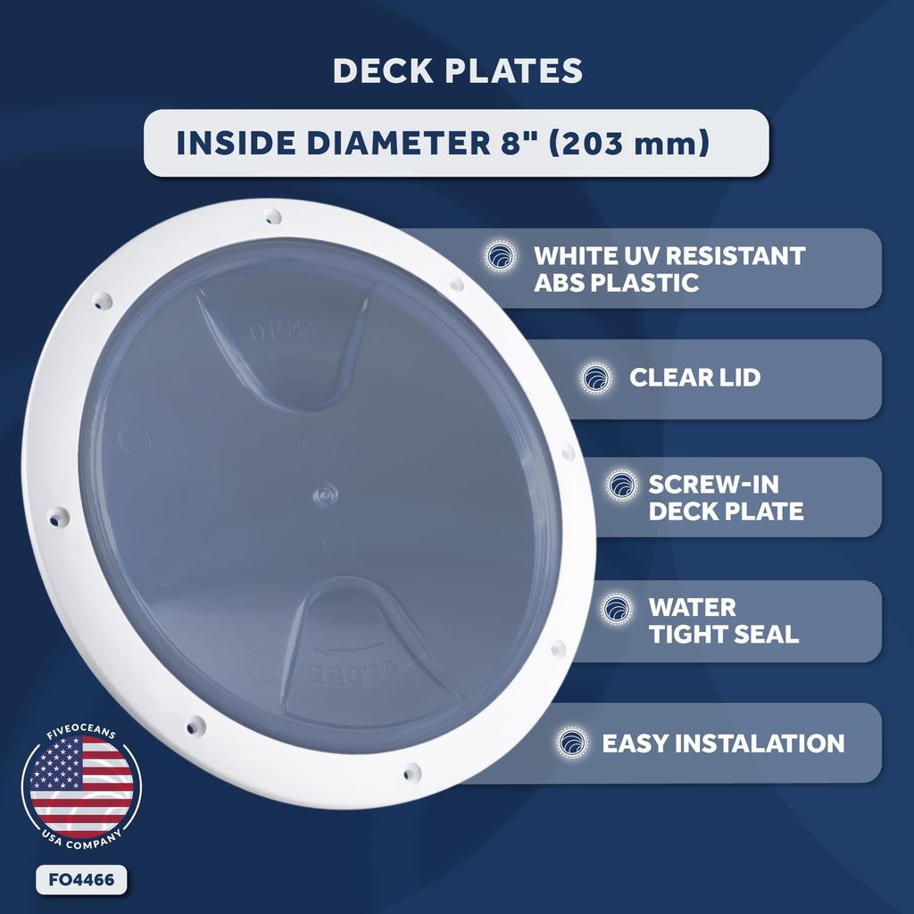 Five Oceans 8'' Boat Hatch, Marine Round Inspection Deck Plate Hatch With Detachable Clear Lid, Uv-Resistant Abs White Plastic,