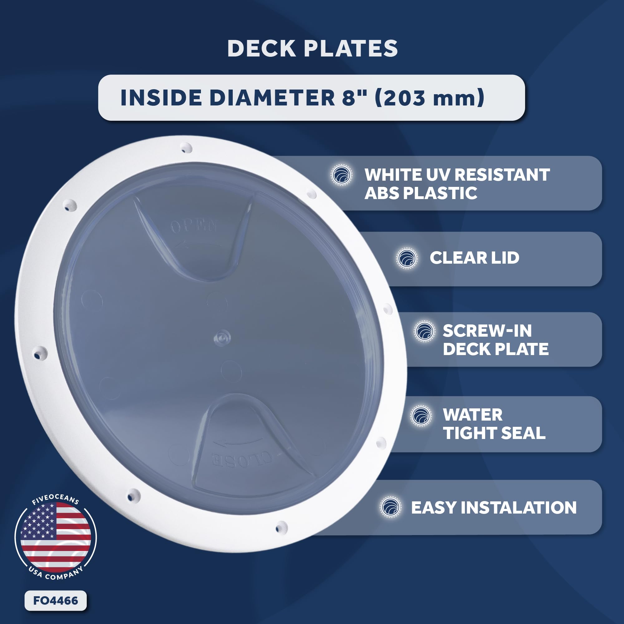 Five Oceans 8'' Boat Hatch, Marine Round Inspection Deck Plate Hatch With Detachable Clear Lid, Uv-Resistant Abs White Plastic,