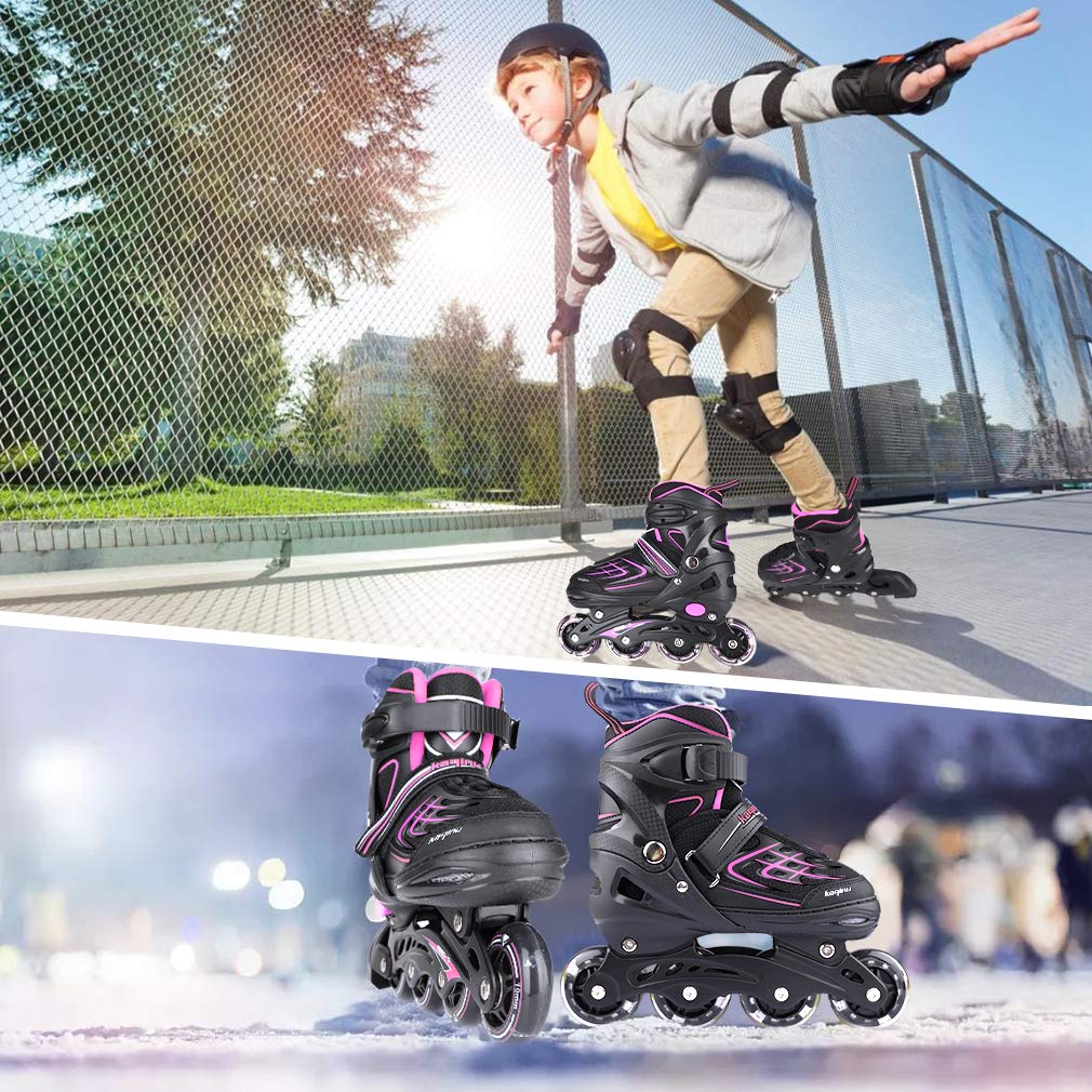 Kaqinu Adjustable Inline Skates, Outdoor Inline Skates With Full Illuminating Wheels For Women, Kids, Girls And Boys (Pink, S)
