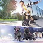 Kaqinu Adjustable Inline Skates, Outdoor Inline Skates With Full Illuminating Wheels For Women, Kids, Girls And Boys (Pink, S)