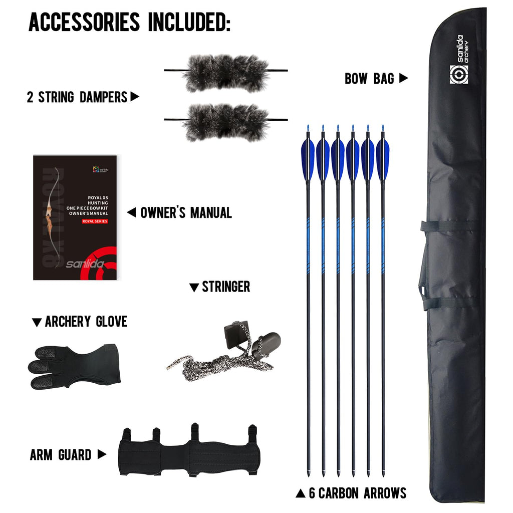 Sanlida Archery 60 Royal X8 One-Piece Bow Traditional Wooden Hunting Bow Handmade Hunting Bow And Arrows Kit For Adults & Tradit