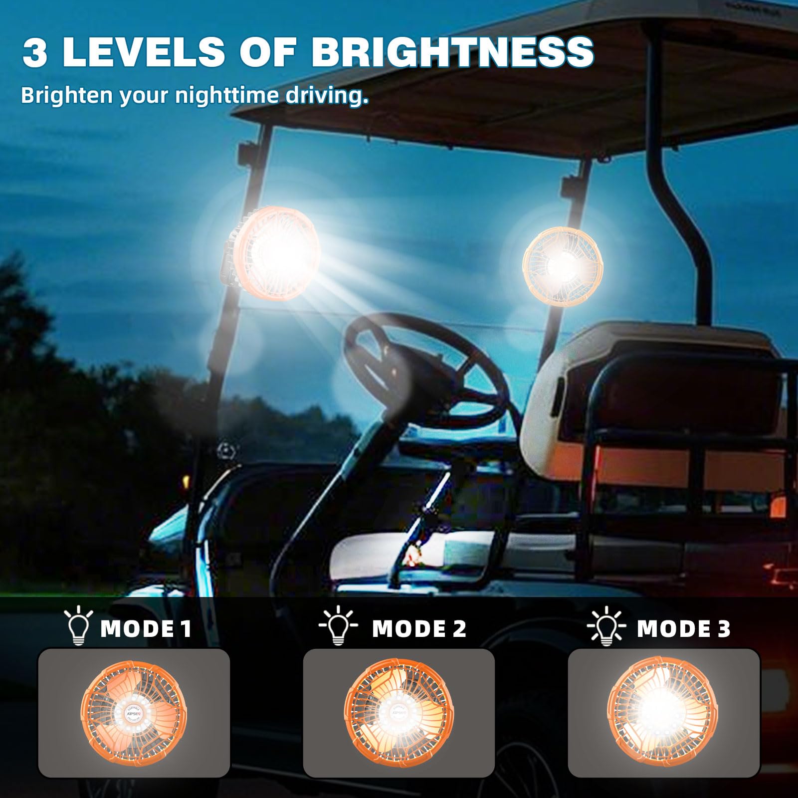 Aipset Rechargeable Golf Cart Fan, 10400Mah Battery, 3-Speed, Led Light, 36 Hrs Work, Remote Control, Hang Hook, Usb & Type C Po