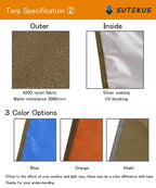 Sutekus Camping Tarp Rain Fly Tarp Waterproof Tent Tarp Lightweight Ripstop Fabric 12Ft Extra Large Tarp (Khaki)
