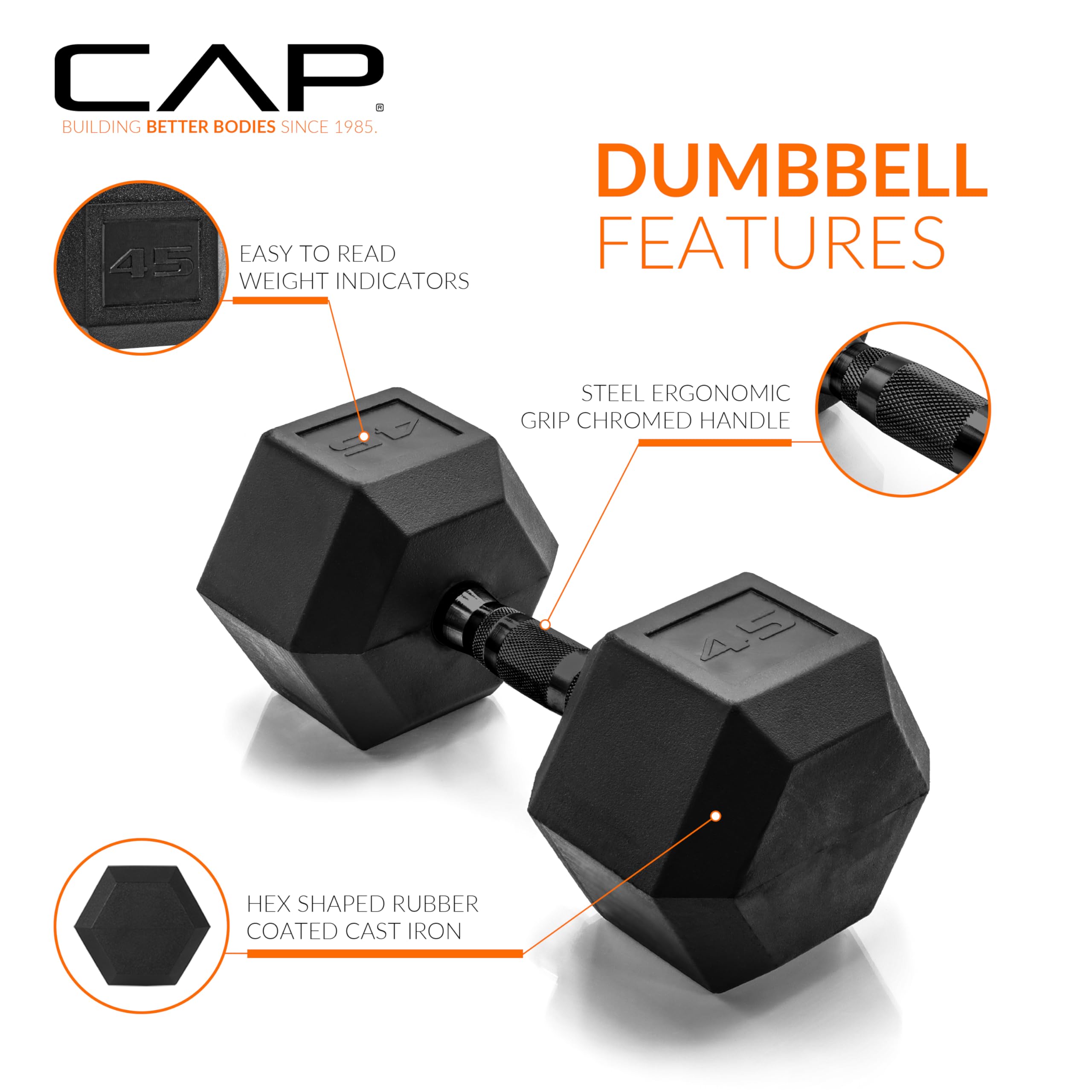 Cap Barbell 45 Lb Coated Hex Dumbbell Weight Pair With Black Handle