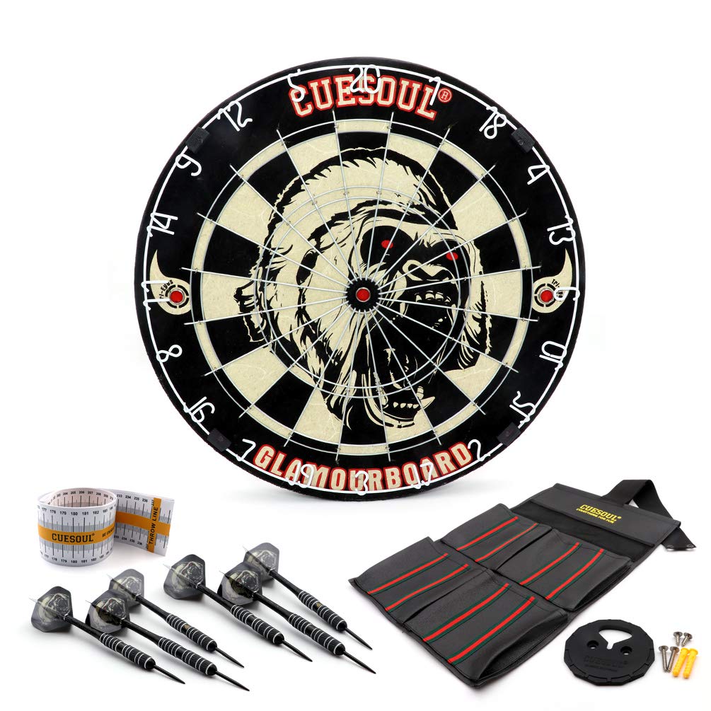 Cuesoul Glamourboard Tri-Eyes Official Size Sisal Bristle Dartboard Set With Extra Steel Tip Darts 6 Pack Without Dartboard Surr