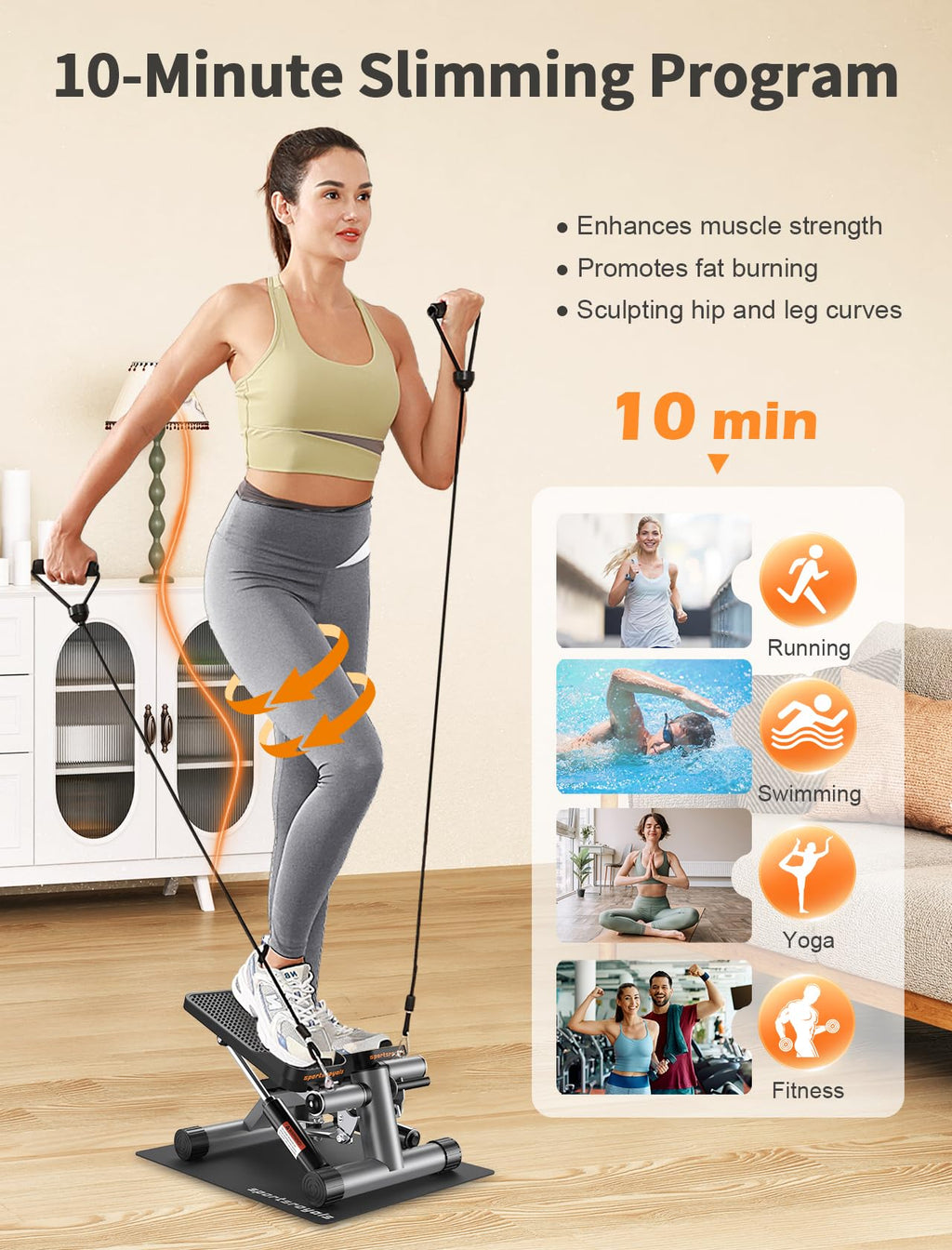 Sportsroyals Stair Stepper For Exercise With Mat, Mini Steppers With Resistance Band, Hydraulic Fitness Stepper Exercise Home Wo
