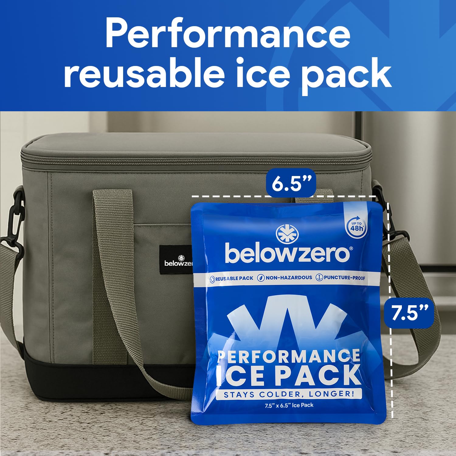 Below Zero Prefilled Reusable Ice Packs For Coolers | Long Lasting Freezer Ice Blocks For Camping, Lunch Bags & More | 48 Hour C