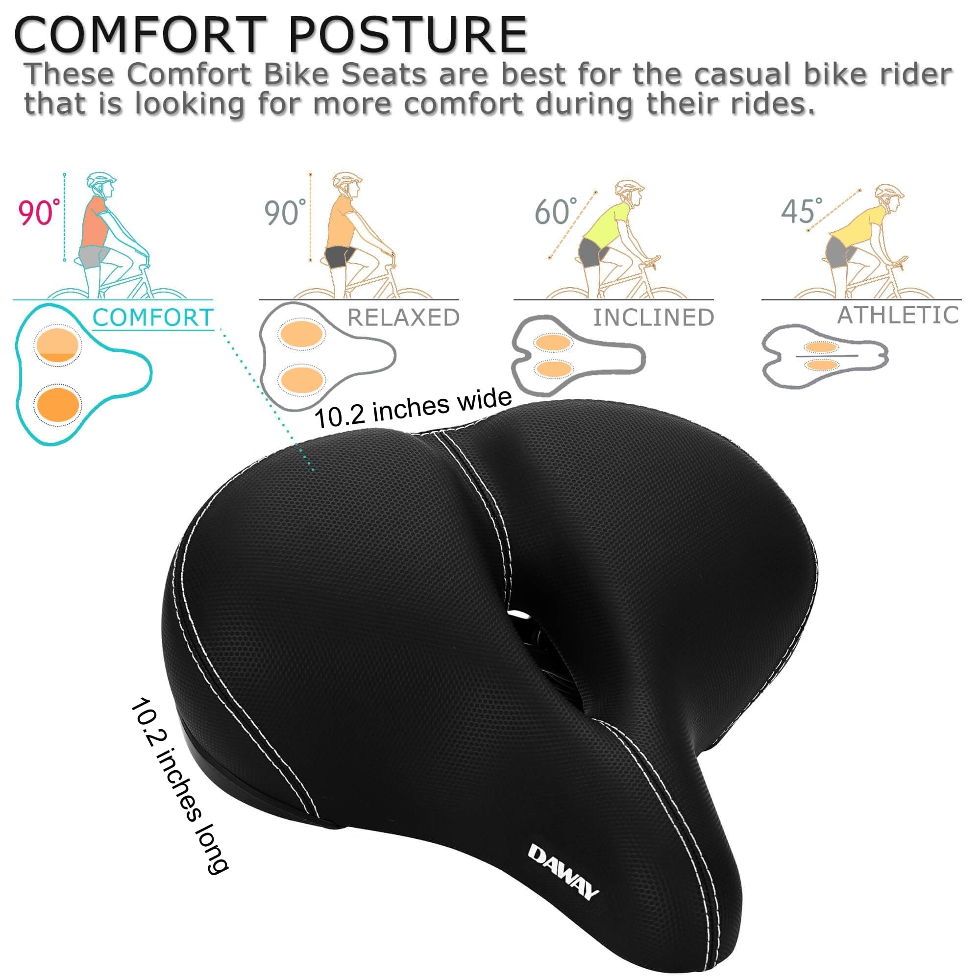 Daway Most Comfortable Bike Seat - C30 Oversized Extra Wide Exercise Bicycle Saddle, Universal Fit For Peloton, Road, Stationary