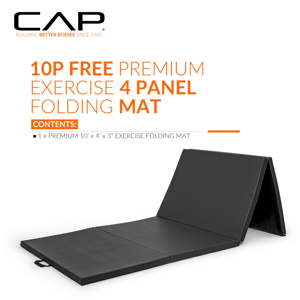 Cap Barbell Folding Exercise Mat - Durable, Anti-Tear, Thick Padding For Fitness, Aerobics, Gymnastics & Home Workouts. 10' X 4'