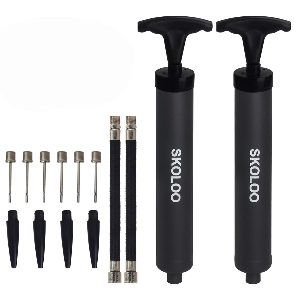 (2 Pack) Skoloo 10 '' Portable Hand Air Ball Pump Inflator Kit With Needle, Nozzle, Extension Hose For Soccer Basketball Footbal