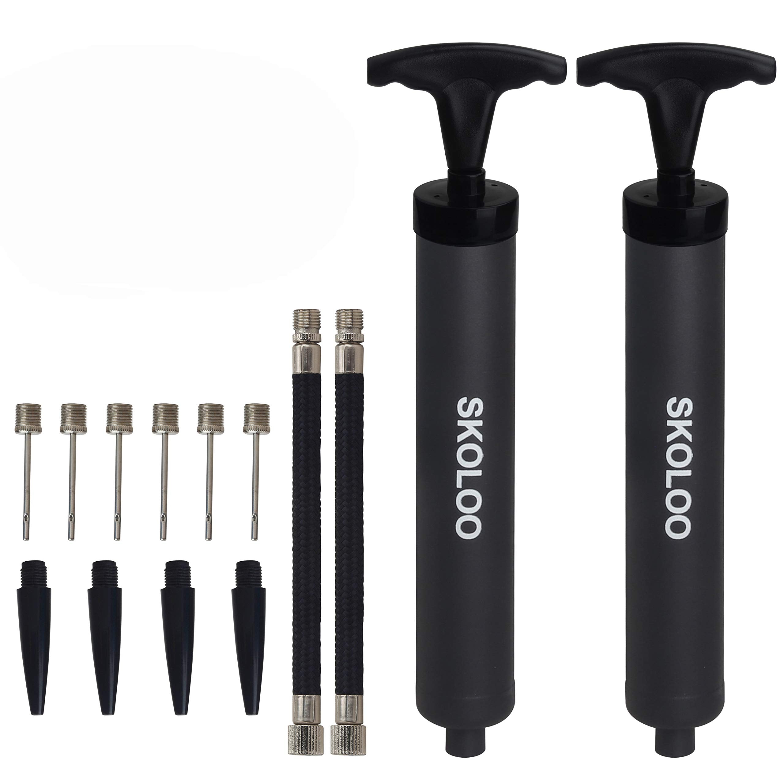 (2 Pack) Skoloo 10 '' Portable Hand Air Ball Pump Inflator Kit With Needle, Nozzle, Extension Hose For Soccer Basketball Footbal
