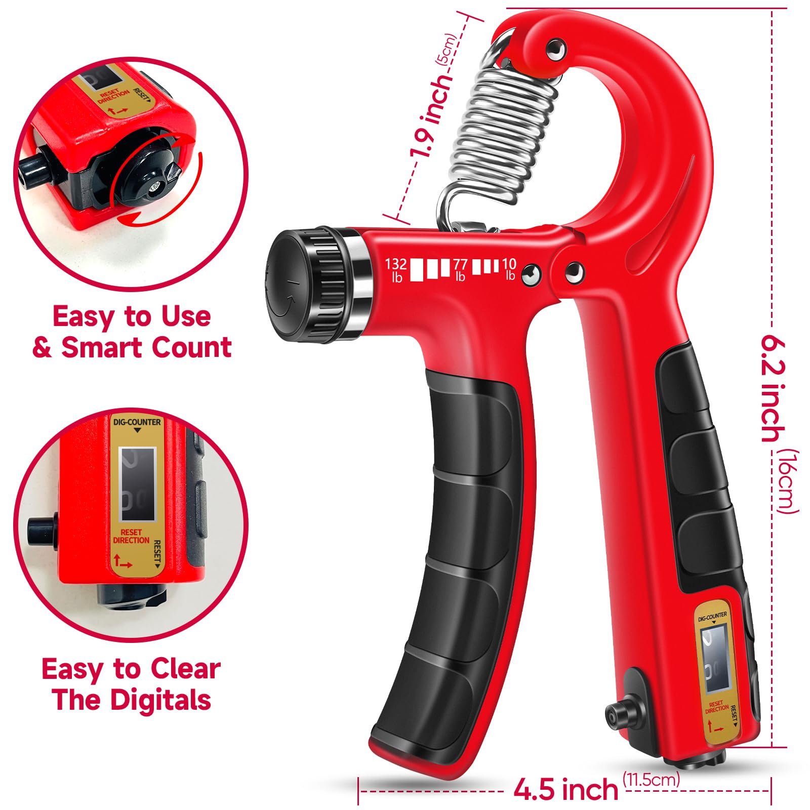 Fitbeast Hand Grip Strengthener Set Dual Counting Hand Grippers, Grip Ball, Grip Ring & Finger Stretch Band For Improved Grip &