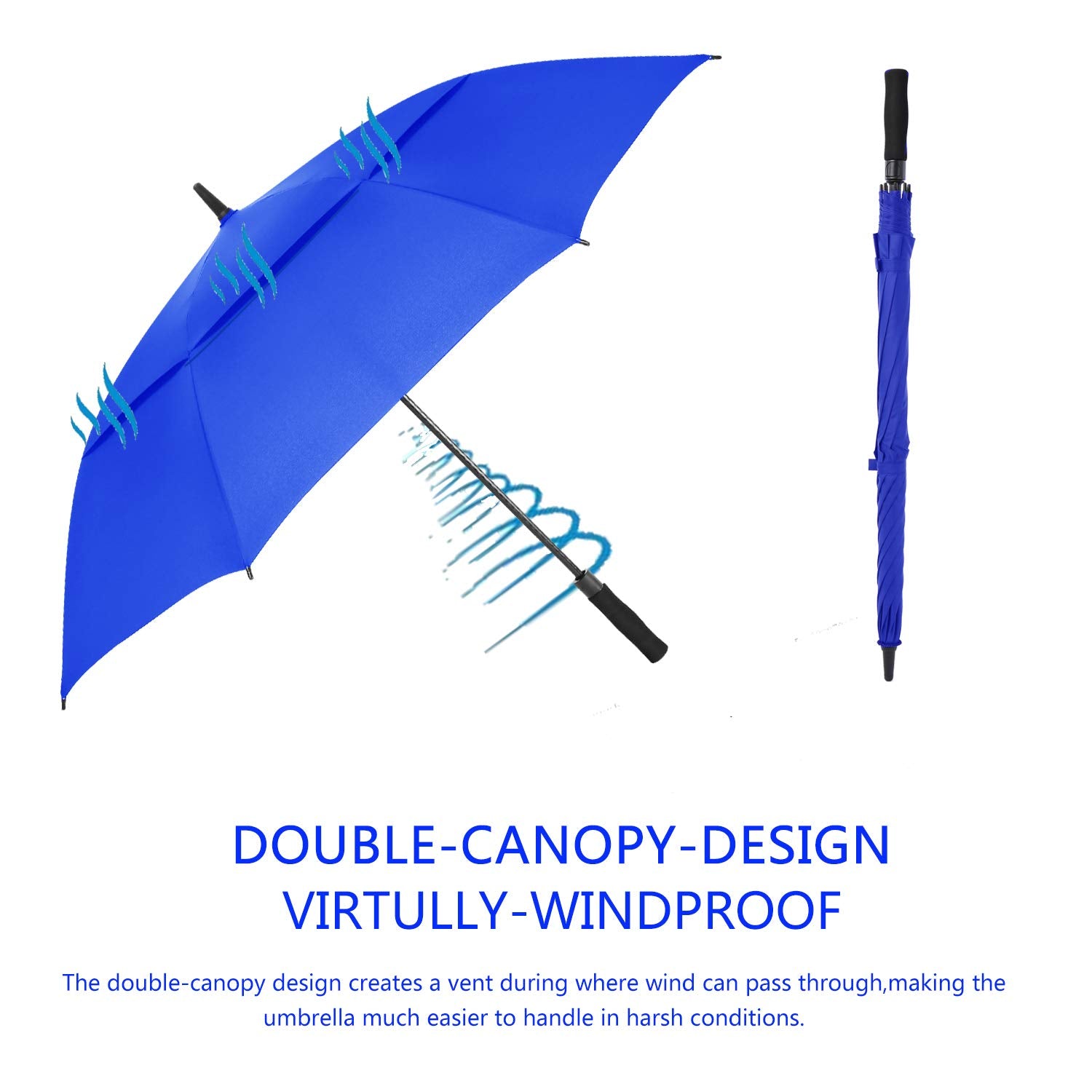 Mrtlloa 68 Inch Automatic Open Royal Blue Golf Umbrella, Extra Large Oversize Double Canopy Vented Windproof Waterproof Stick Um
