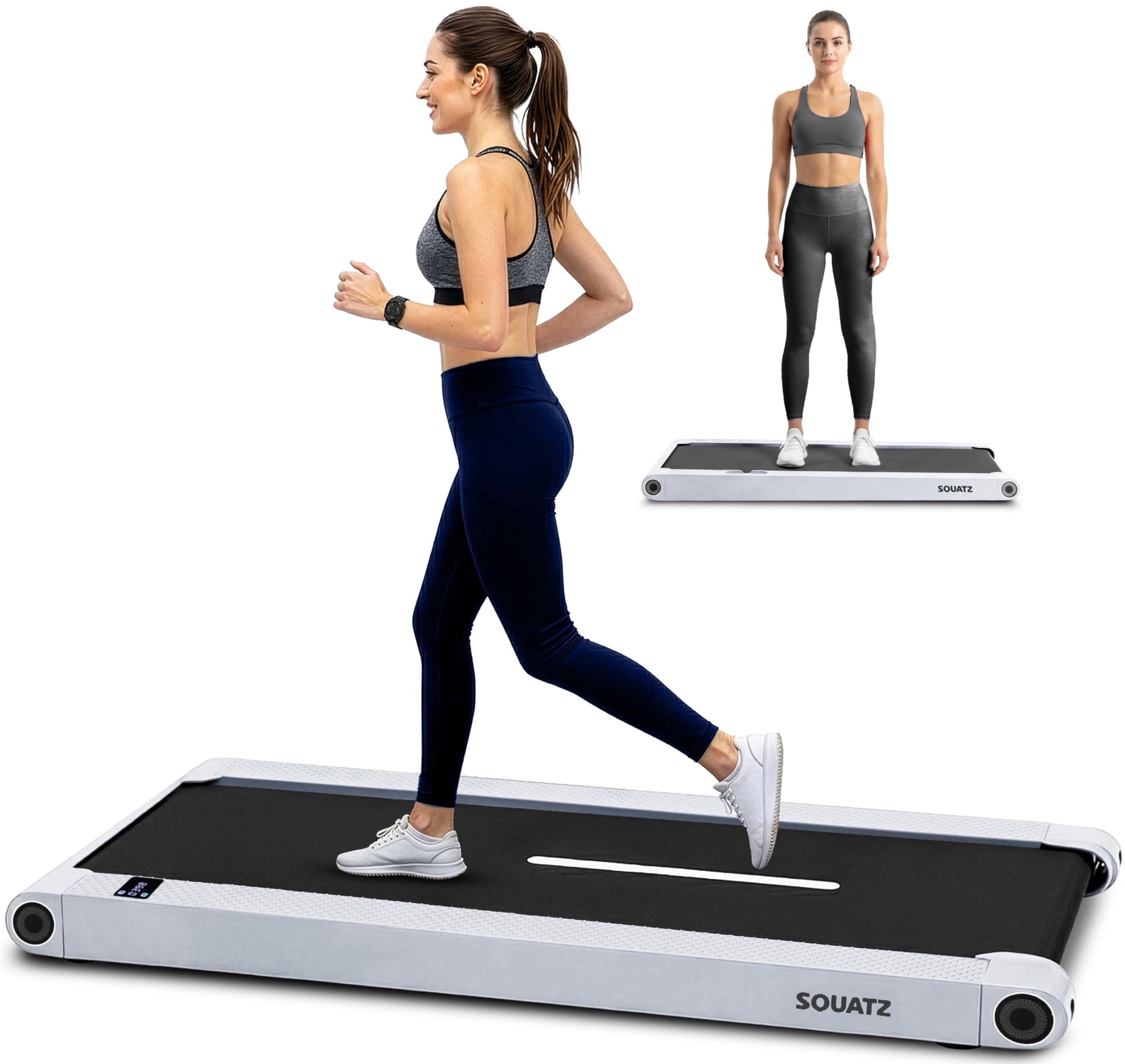 Squatz 2-in-1 Walking Pad Treadmill with Vibration Plates, Compact Under Desk Walking Pad with Remote Control, LED Display, Non-