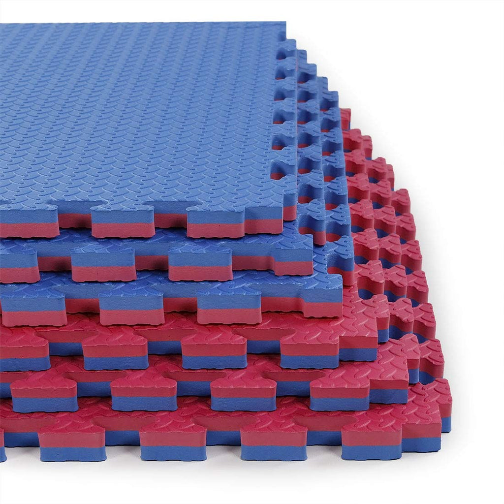 Xspec 1 Extra Thick 48 Sq Ft Reversible Eva Gym Foam Floor Mat Tiles (24 X 24), Steel Pattern, 12 Pcs, Blue  Red