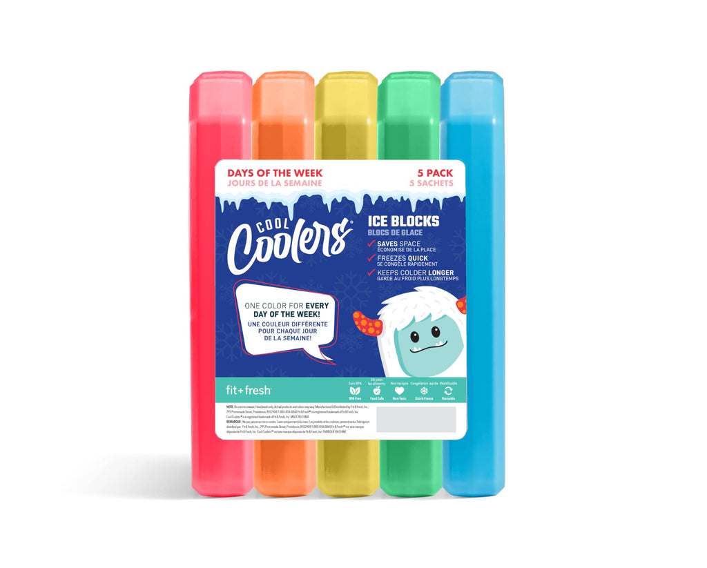 Cool Coolers By Fit + Fresh, 5 Pack Days Of The Week Ice Blocks, Compact Reusable Ice Packs For Lunch Boxes & Coolers, Multi Col