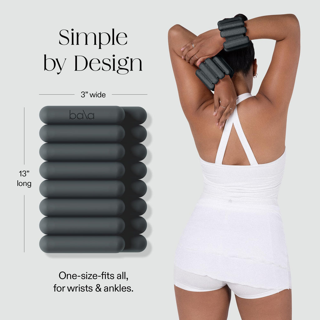 Bala Bangles Wrist & Ankle Weights for Women & Men (Charcoal) - 3 lb Adjustable Silicone Weighted Bracelet Set for Gym, Yoga, Pi