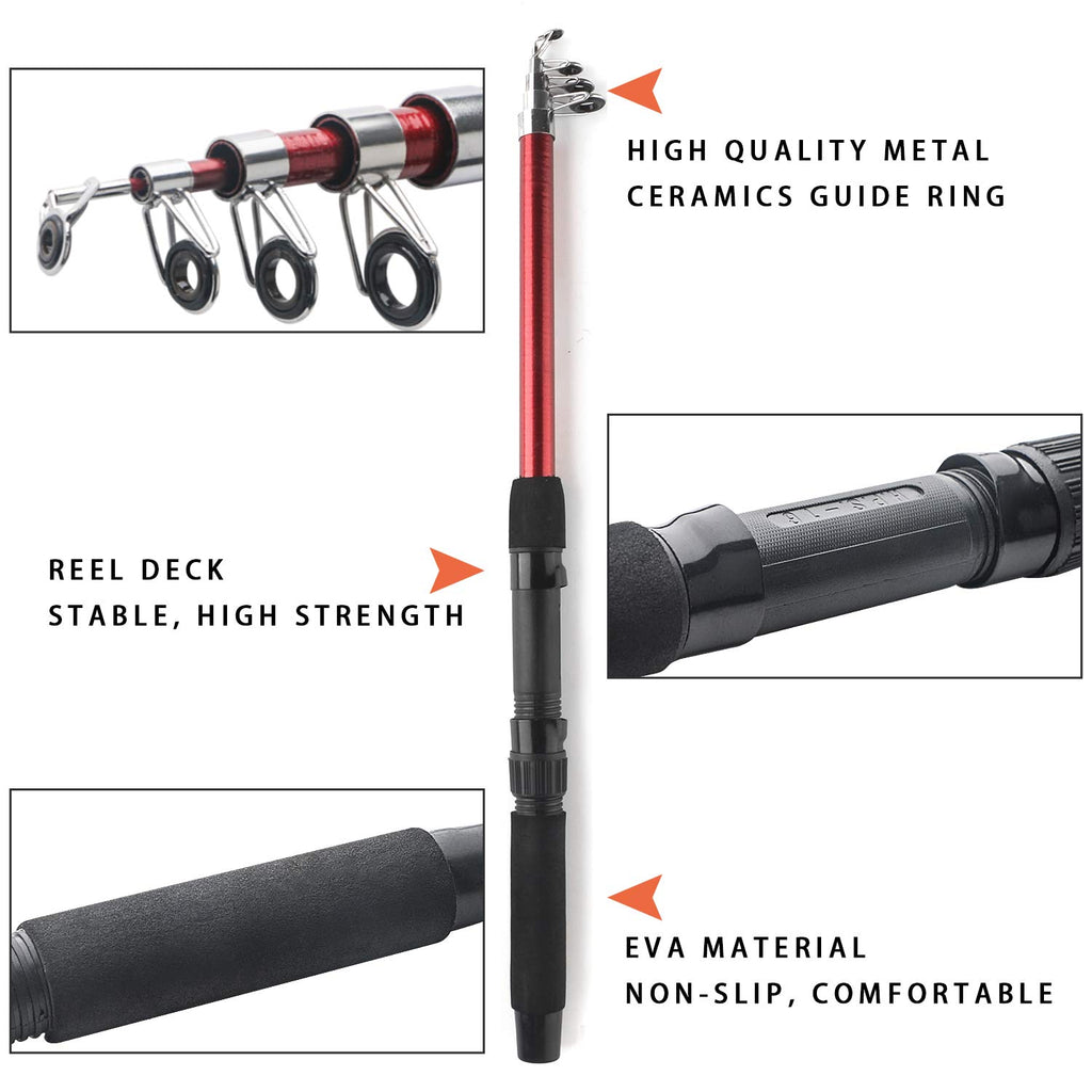 Telescopic Fishing Pole Reel Combo, 2Pcs 5.9Ft Collapsible Rods, 2Pcs Spinning Reels, Fishing Lures Hooks, Fishing Tackle Bag Al