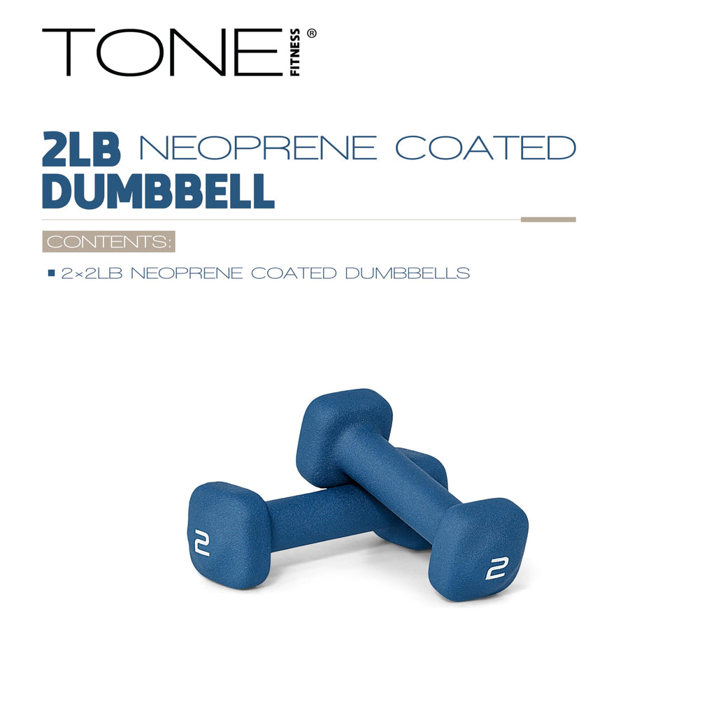 Tone Fitness 2 lb Neoprene Dumbbell Pair for Home Workouts - Non-Slip Design - Blue