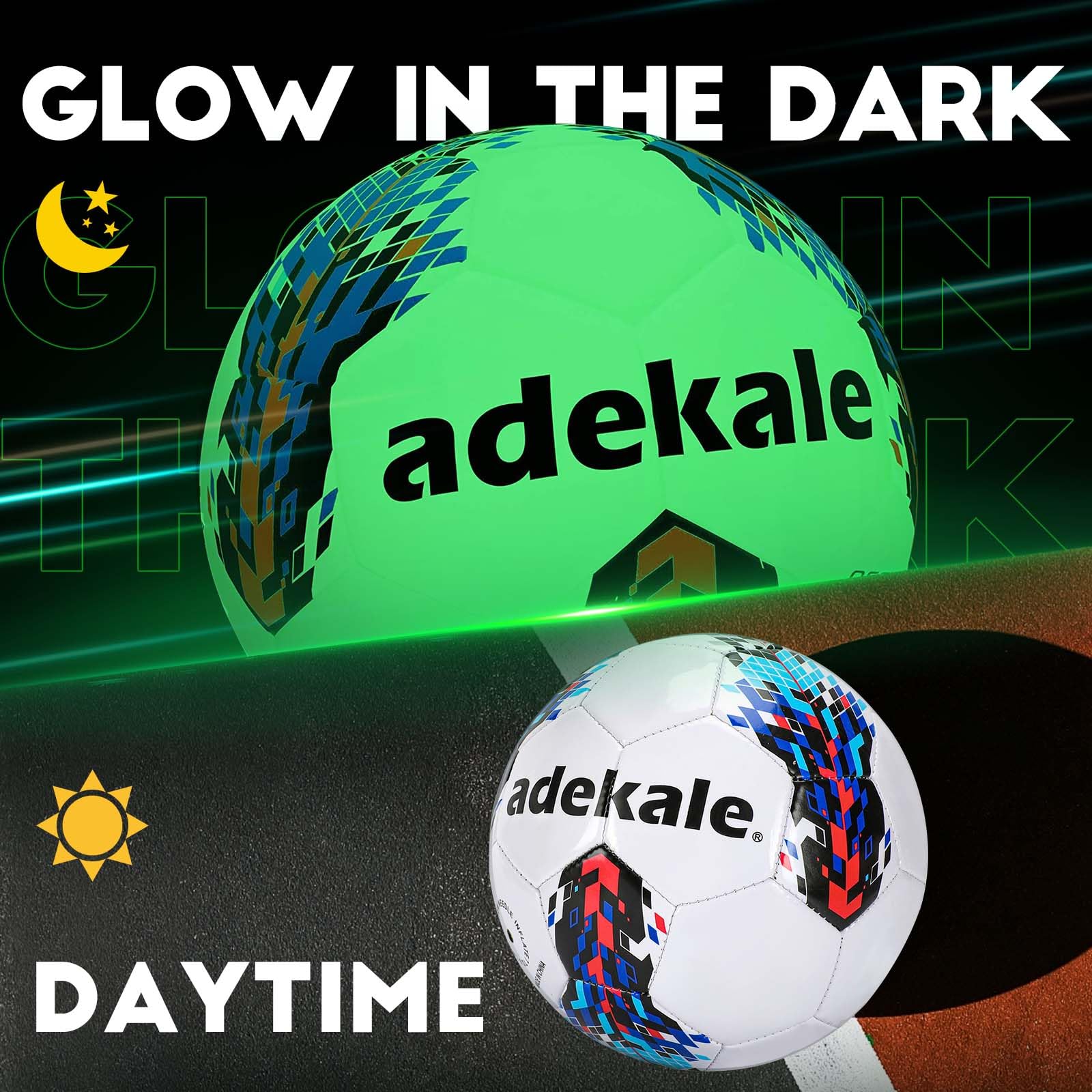 Adekale Soccer Balls Size 5,Glow In The Dark Official Size Soccer Ball,Indoor/Outdoor Light Up Training Ball With Pump And Needl