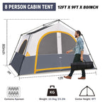 Hikergarden 8 Person Camping Tent - Portable Family Cabin Tent For Camp, Windproof Fabric Camp Tent Outdoor For Hiking, Backpack