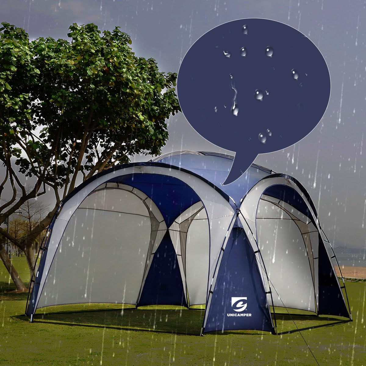 Unicamper Large Beach Canopy Tent Upf 50+ 12X12 Ft Waterproof & Rainproof Dome Sun Shelter For 8-10 Person With 2 Side Walls, Pe