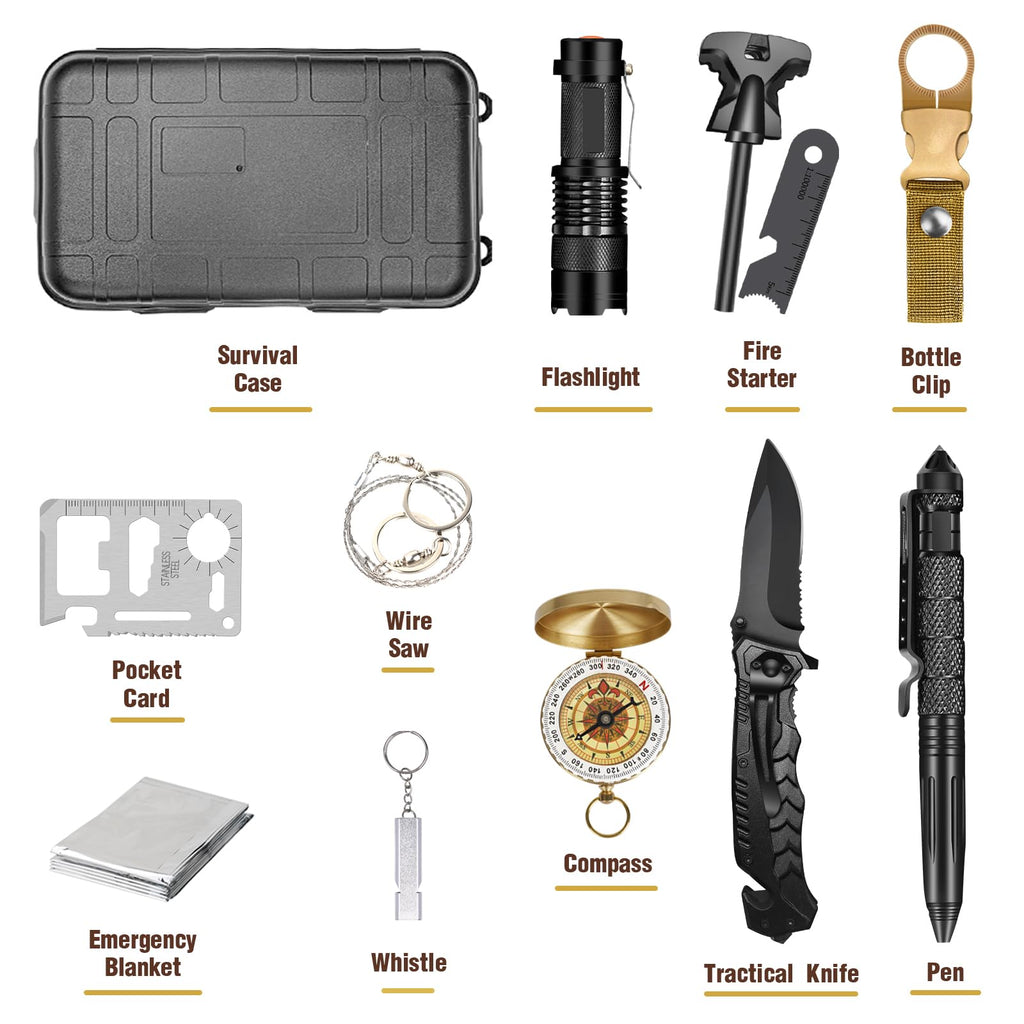 Survival Kit, Gifts For Men Husband Dad, Emergency Survival Gear And Equipment 14 In 1, Hunting Fishing Fathers Day Birthday Gif
