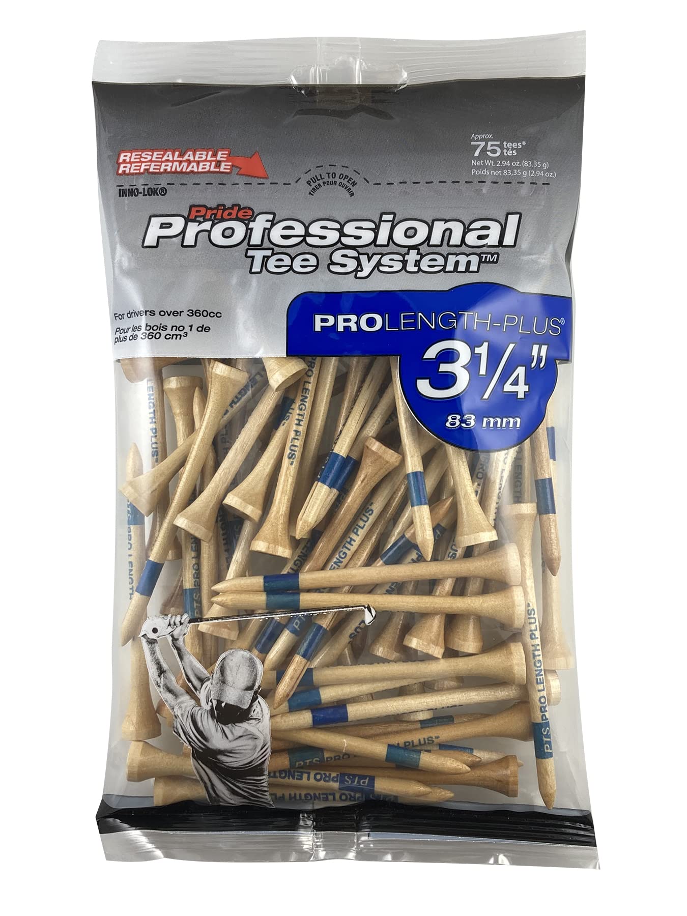 Pride Professional Tee System ProLength Plus Tee, 3-1/4-Inch, 75 Count Bag (Blue on Natural)