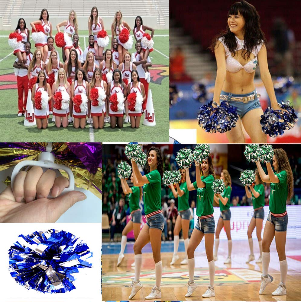 Puzine 2Pack 12 Cheerleading Metallic Foil & Plastic Ring Pom Poms Cheerleading Poms (80G) (Blue With Gold)
