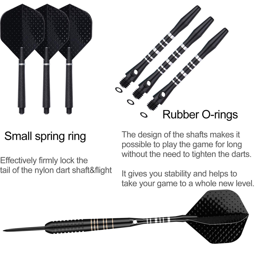 Steel Tip Darts Set For Dartboard, Professional Darts With Metal Tip 23 Grams, Brass Barrel + Black Aluminium Nylon Shafts 9 Fli