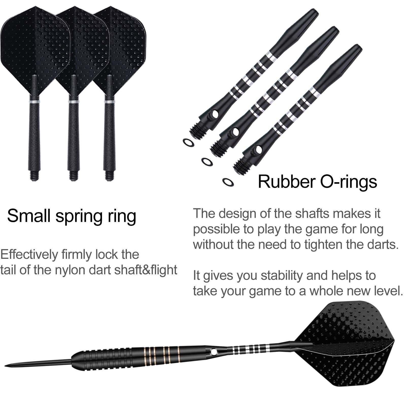 Steel Tip Darts Set For Dartboard, Professional Darts With Metal Tip 23 Grams, Brass Barrel + Black Aluminium Nylon Shafts 9 Fli