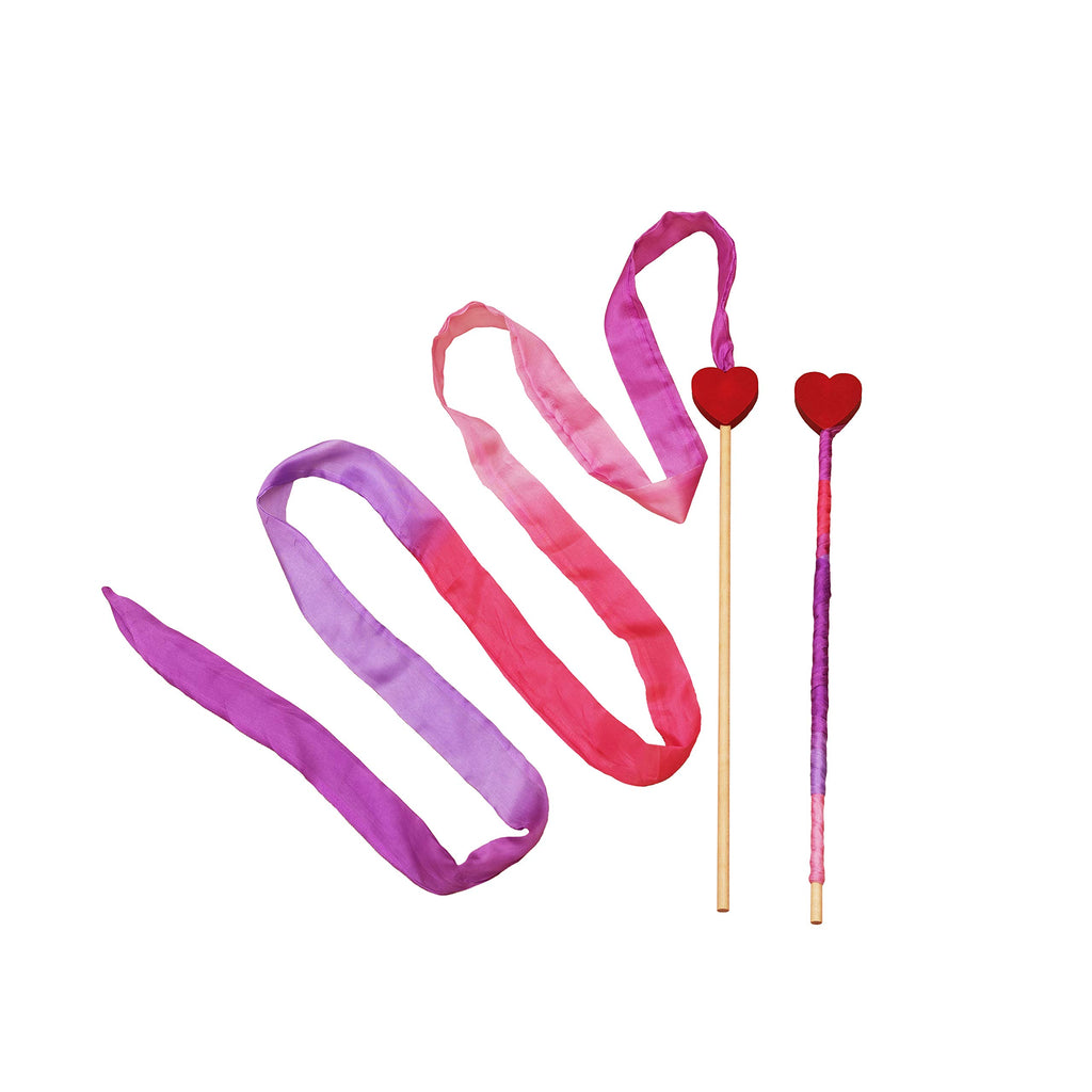 Sarah'S Silks - Heart Silk Streamer, Baltic Birch Wood, 100% Real Silk, 8-Foot Long 1-Inch Wide Ribbon Dancer Wand (2)