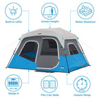 Core 6 Person Instant Cabin Tent With Led Lights  Lighted Pop Up Camping Tent With Easy 60 Second Camp Setup  Portable Large Fam