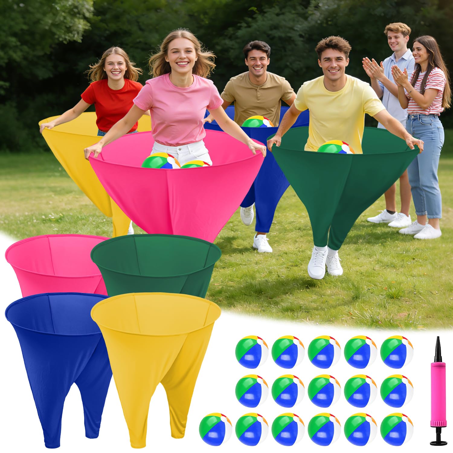 WUPIOS Granny Pants Game for Adults, 4Pcs Granny Pants Yard Game Set with 4 Giant Pants, 16 Bouncy Balls and 2 Air Pumps, Hilari