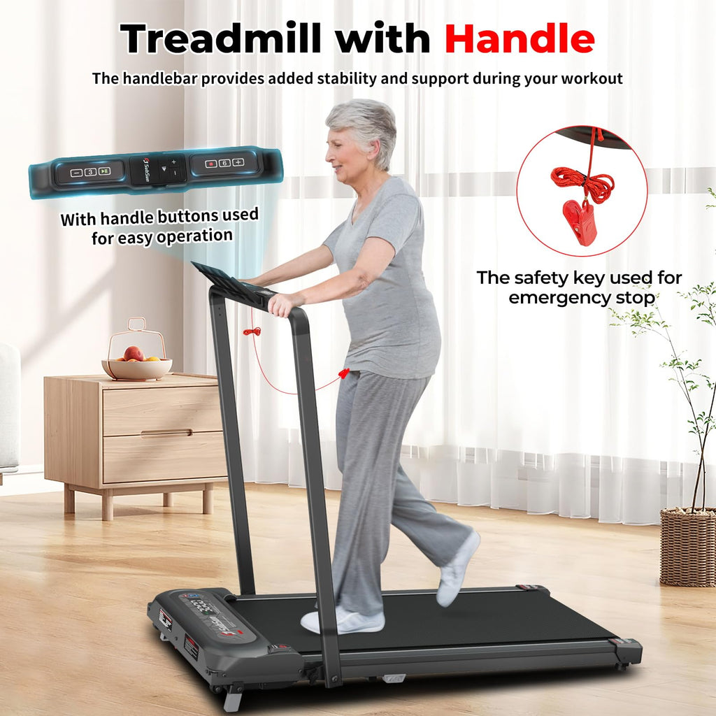 Subsun 2 In 1 Folding Treadmill, Walking Pad With Handle Bar, Under Desk Treadmill With 265 Lbs Capacity For Office, Remote Cont