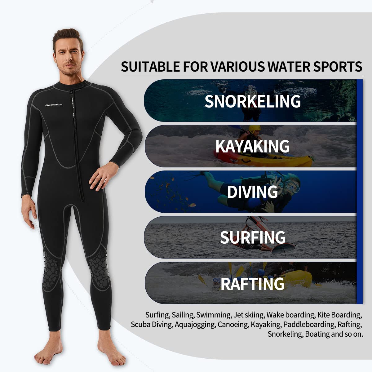 Mens 3Mm Shorty Wetsuit, Full Body Diving Suit Front Zip Diving Wetsuit Snorkeling Surfing (Mens Fullsuit, M)