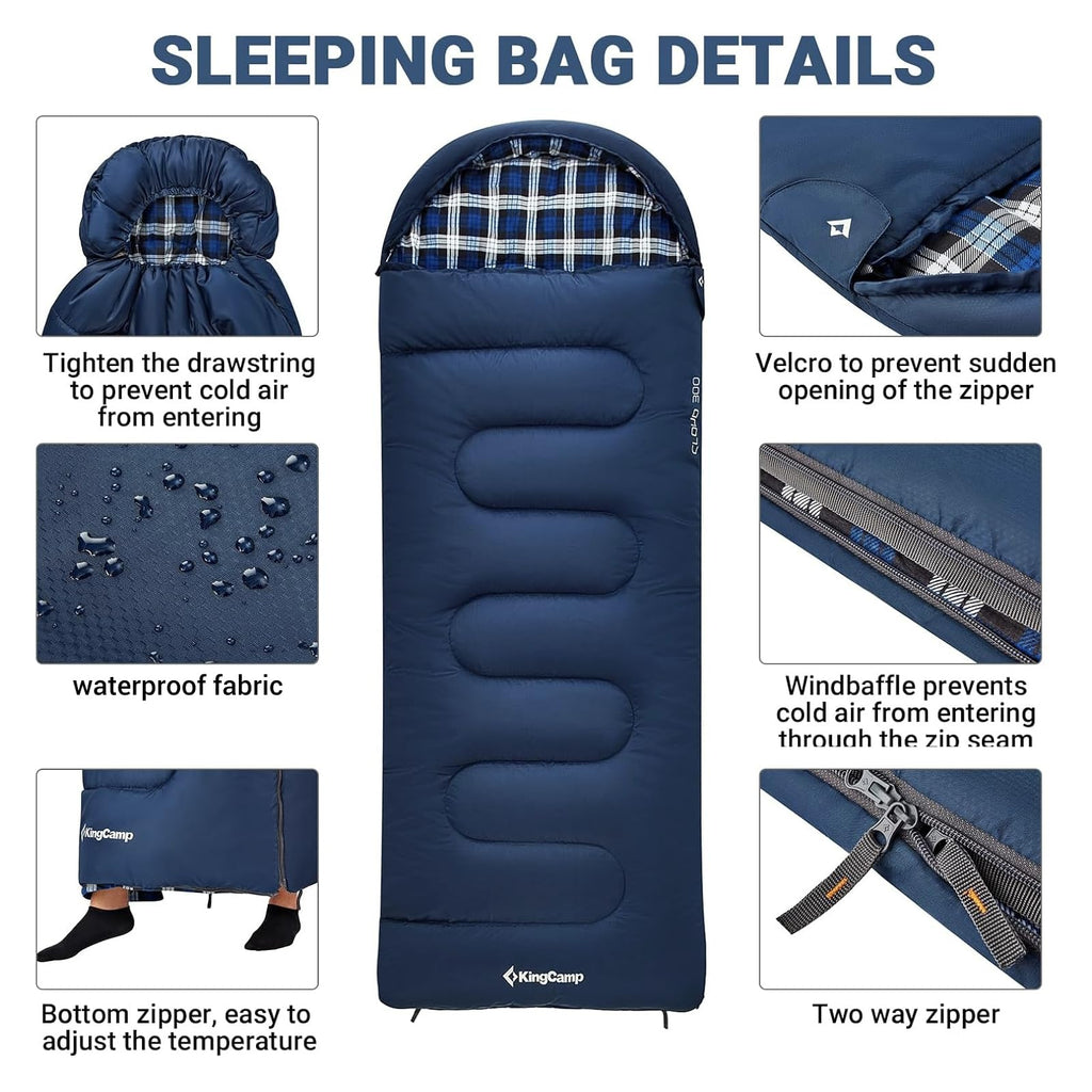 Kingcamp Kids Sleeping Bag Flannel Lined Cold Weather 3-4 Season Sleeping Bag For Teens Youth Child Boys Girls Camping Hiking Ba