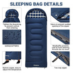 Kingcamp Kids Sleeping Bag Flannel Lined Cold Weather 3-4 Season Sleeping Bag For Teens Youth Child Boys Girls Camping Hiking Ba