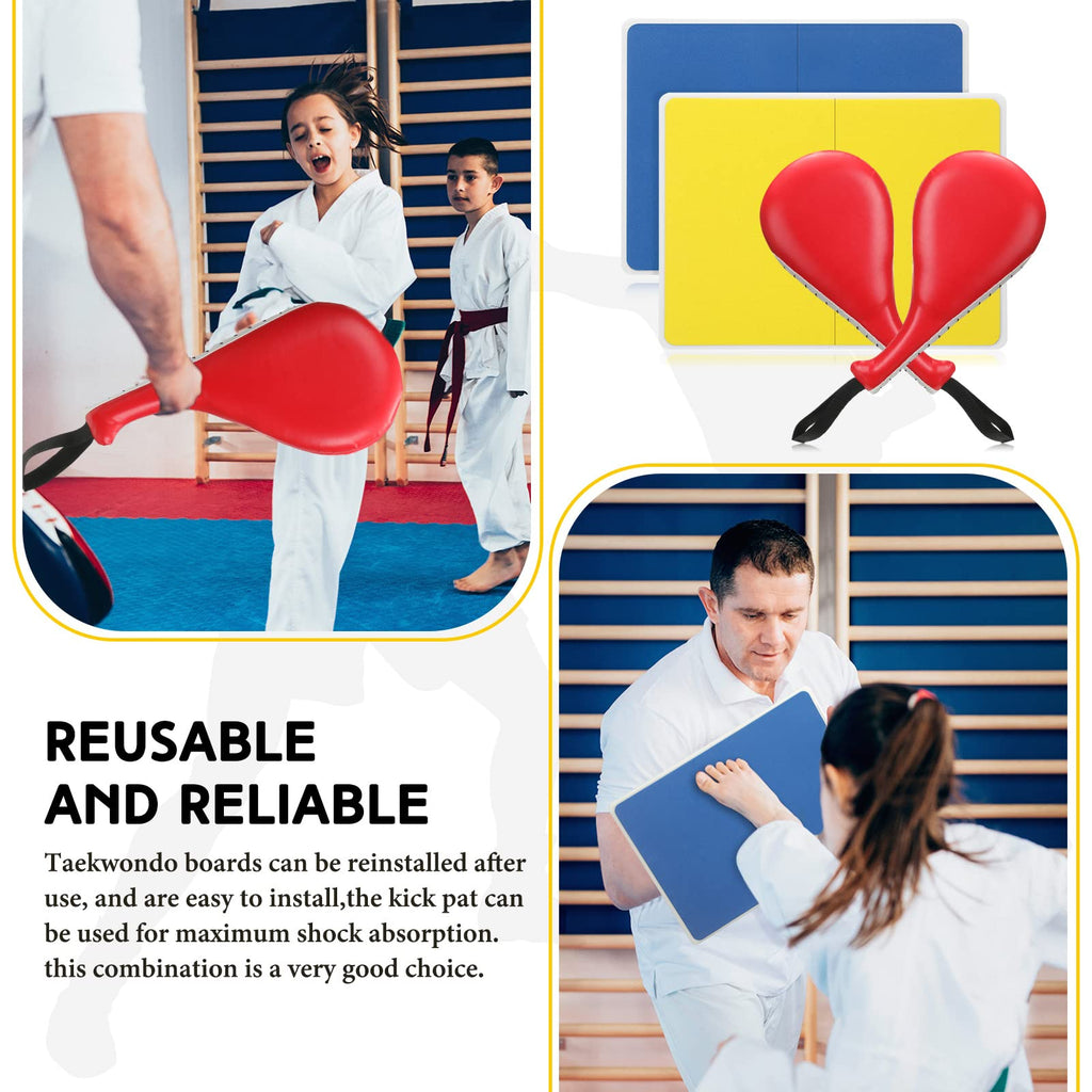 Lenwen 2 Pcs Taekwondo Rebreakable Boards And 2 Kick Pads For Martial Arts Reusable Breaking Boards For Kids Adults Plastic Kara