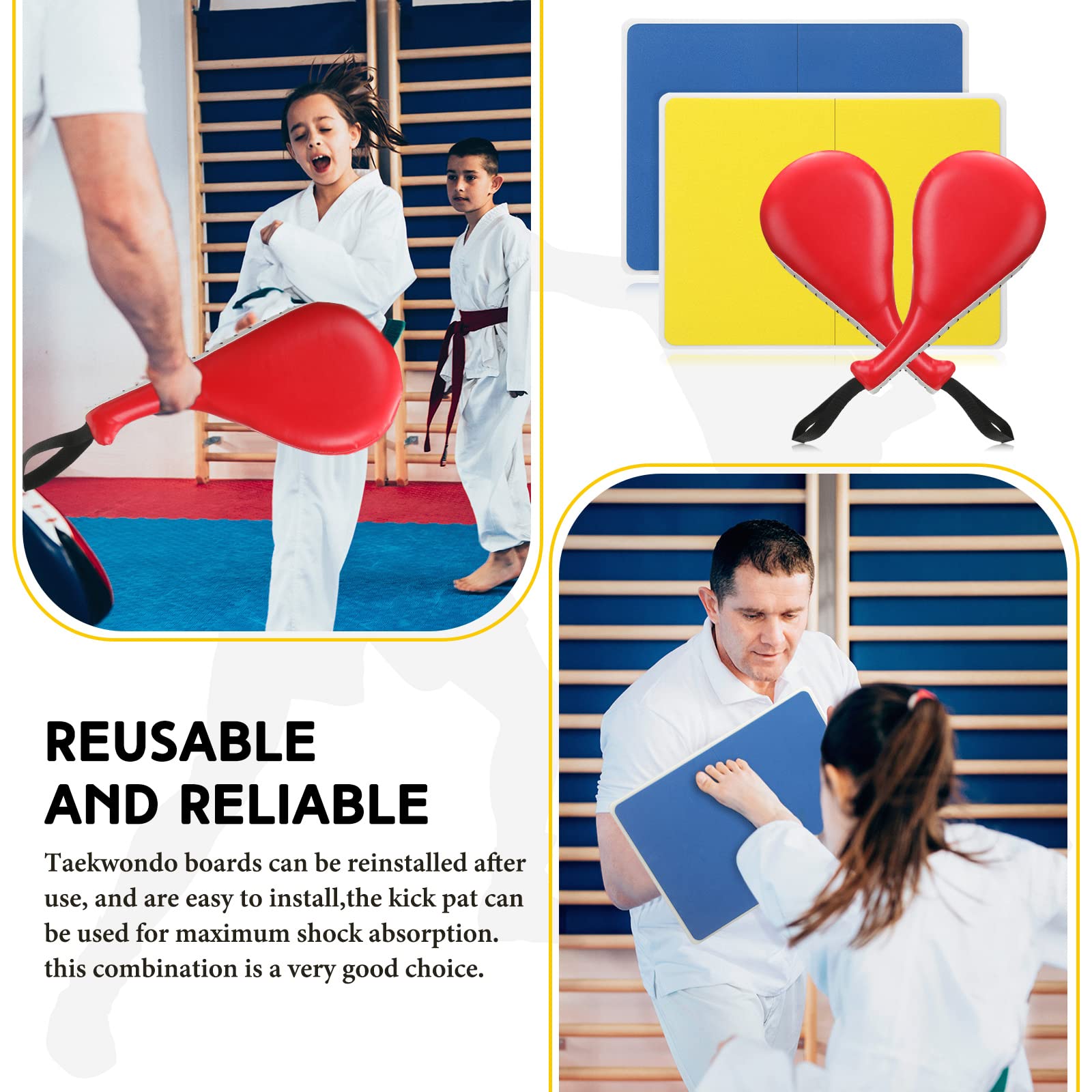 Lenwen 2 Pcs Taekwondo Rebreakable Boards And 2 Kick Pads For Martial Arts Reusable Breaking Boards For Kids Adults Plastic Kara