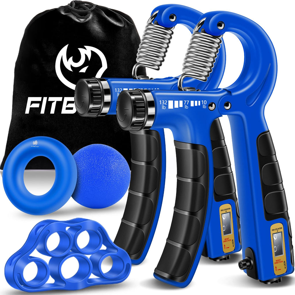 Fitbeast Grip Strengthener Kit 2 Counting Hand Grippers Adjustable Resistance, Finger Exerciser Grip Ball & Ring For Athletes Mu